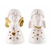 Set 2 figurine Ingeri portelan alb auriu cu led cm 5,5 x 5 x 10 H