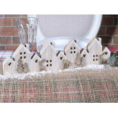 Decoratiune Craciun Casute lemn natur 38.5x2x9.5 cm