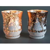 Set 6 candele Craciun sticla auriu maro 8.5x11 cm