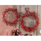 Set 2 coronite Merisoare artificiale rosii 35 cm, 30 cm
