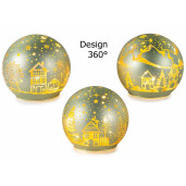 Set 3 sfere decorative Craciun sticla verde aurie cu led 9.5x9 cm