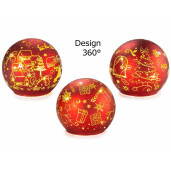 Set 3 sfere decorative Craciun sticla rosie aurie cu led 10x9 cm
