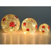 Set 3 sfere decorative Craciun sticla cu led 17.5x17 cm, 14.5x14 cm, 9.5x9 cm