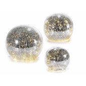 Set 3 sfere argintii cu led 10x9 cm, 12x11.5 cm,15x14 cm