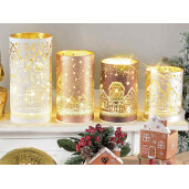 Set 4 candele Craciun sticla cu led  10x20.5 cm, 9x16.5 cm, 9x14.5 cm, 9x12.5 cm