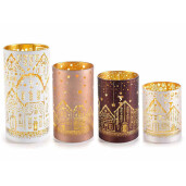 Set 4 candele Craciun sticla cu led  10x20.5 cm, 9x16.5 cm, 9x14.5 cm, 9x12.5 cm