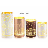 Set 4 candele Craciun sticla cu led  10x20.5 cm, 9x16.5 cm, 9x14.5 cm, 9x12.5 cm