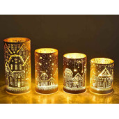 Set 4 candele Craciun sticla cu led  10x20.5 cm, 9x16.5 cm, 9x14.5 cm, 9x12.5 cm