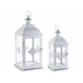 Set 2 felinare metal alb patinat 22x22x54.5 cm, 16x16x41 cm