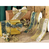 Set 4 panglici Craciun textil natur auriu verde 63 mm x 10 m