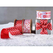Rola panglica Craciun textil alb rosu Acadele 3 m x 4 cm