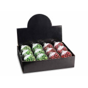 Set 12 globuri brad Craciun sticla verde rosie alba 8 cm
