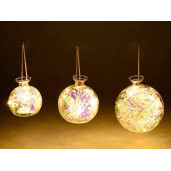 Set 3 globuri sticla cu led 12.5x13.5 cm, 10x11 cm, 8x9 cm