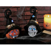 Figurina Halloween Craniu polirasina textil multicolor cu leduri cm 13,5 x 11 x 18,5 H