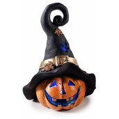 Figurina Halloween Dovleac polirasina textil multicolor cu leduri cm 13,5 x 11 x 18,5 H