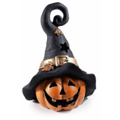 Set 2 figurine Halloween Dovleac Craniu polirasina textil multicolor cu leduri cm 13,5 x 11 x 18,5 H