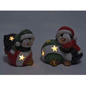 Set 2 decoratiuni Craciun ceramica multicolora cu led 12.5x8x11 cm