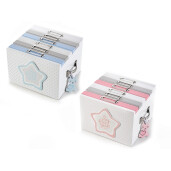 Set 2 albume foto 2 x 6 compartimente din lemn alb roz albastru 21 cm x 17 cm x 13 h