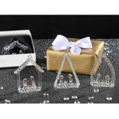 Set 3 ornamente brad Craciun sticla transparenta aurie 5x8 cm