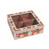 Set 2 cutii ceai Craciun lemn multicolor 18x18x6 cm