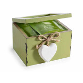 Cutie pliculete ceai sticla lemn verde vintage 10 x 9,5 x 7 H
