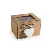Cutie pliculete ceai sticla lemn maro vintage 10 x 9,5 x 7 H