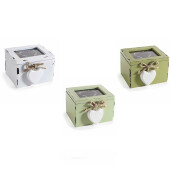 Set 3 cutii pliculete ceai sticla lemn multicolor vintage 10 x 9,5 x 7 H