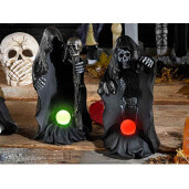 Set 2 figurine Halloween Schelet Fantoma polirasina multicolora cu leduri cm 9,5 x 8,5 x 17,5 H