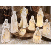 Set 8 figurine Nasterea Domnului portelan alb auriu leduri 10.5x8.5x20.5 cm
