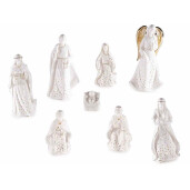 Set 8 figurine Nasterea Domnului portelan alb auriu leduri 10.5x8.5x20.5 cm