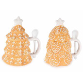 Set 2 cani Craciun ceramica alba maro Ø 11 cm x 17.5 H, 400 ml
