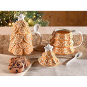 Set 2 cani Craciun ceramica alba maro Ø 11 cm x 17.5 H, 400 ml
