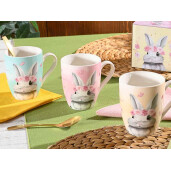 Set 6 cani Iepuras portelan multicolor 8x10.5 cm, 350 ml