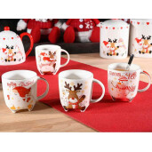 Set 8 cani Craciun portelan 8.5x9.5 cm, 300 ml