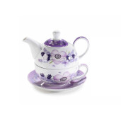 Set 2 ceainice, 2 cesti portelan alb mov Lavanda 16x10.5x13 cm, 400 ml, 250 ml