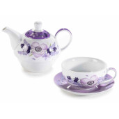Set 2 ceainice, 2 cesti portelan alb mov Lavanda 16x10.5x13 cm, 400 ml, 250 ml