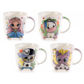 Set 4 cani portelan Kids 9x9.5 cm, 350 ml