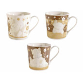 Set 3 cani portelan alb maro Elefanti Ø 9,5 cm x 9,5 H, 350 ml