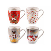 Set 8 cani Craciun portelan multicolor 8x10 cm, 350 ml