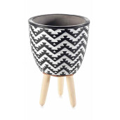 Ghiveci flori lemn ceramica neagra alba 10.5x14.5 cm