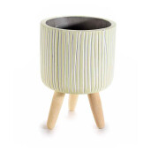 Ghiveci flori lemn ceramica verde alba 11x16 cm