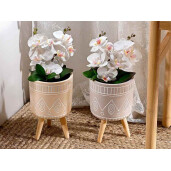 Ghiveci flori ciment lemn natur Ø 13,5 cm x 21 H