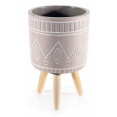 Ghiveci flori ciment taupe lemn natur Ø 13,5 cm x 21 H