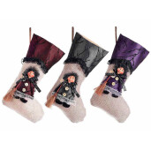 Set 3 ciorapi decorativi Halloween Befana textil multicolor cm 18 x 30 H