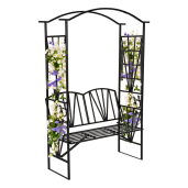 Banca de gradina cu pergola metal neagru Haifa 114x42x210 cm 