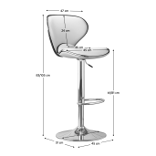 Scaun bar metal crom piele ecologica alba Hedli 45x51x83-105 cm