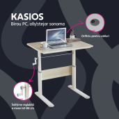 Birou inaltime reglabila alb stejar Kasios 80x60x63-88 cm