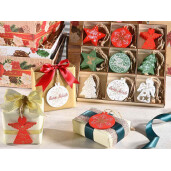 Set 72 ornamente brad Craciun lemn multicolor 25x25x2.5 cm