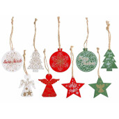 Set 72 ornamente brad Craciun lemn multicolor 25x25x2.5 cm