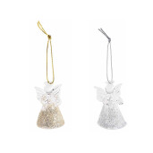 Set 2 ornamente brad Inger sticla aurie argintie cm 3 x 2,5 x 4,5 H